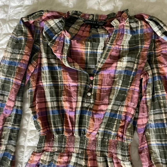 Veronica Beard Destiny plaid crinkled ruched mini dress - Picture 6 of 13